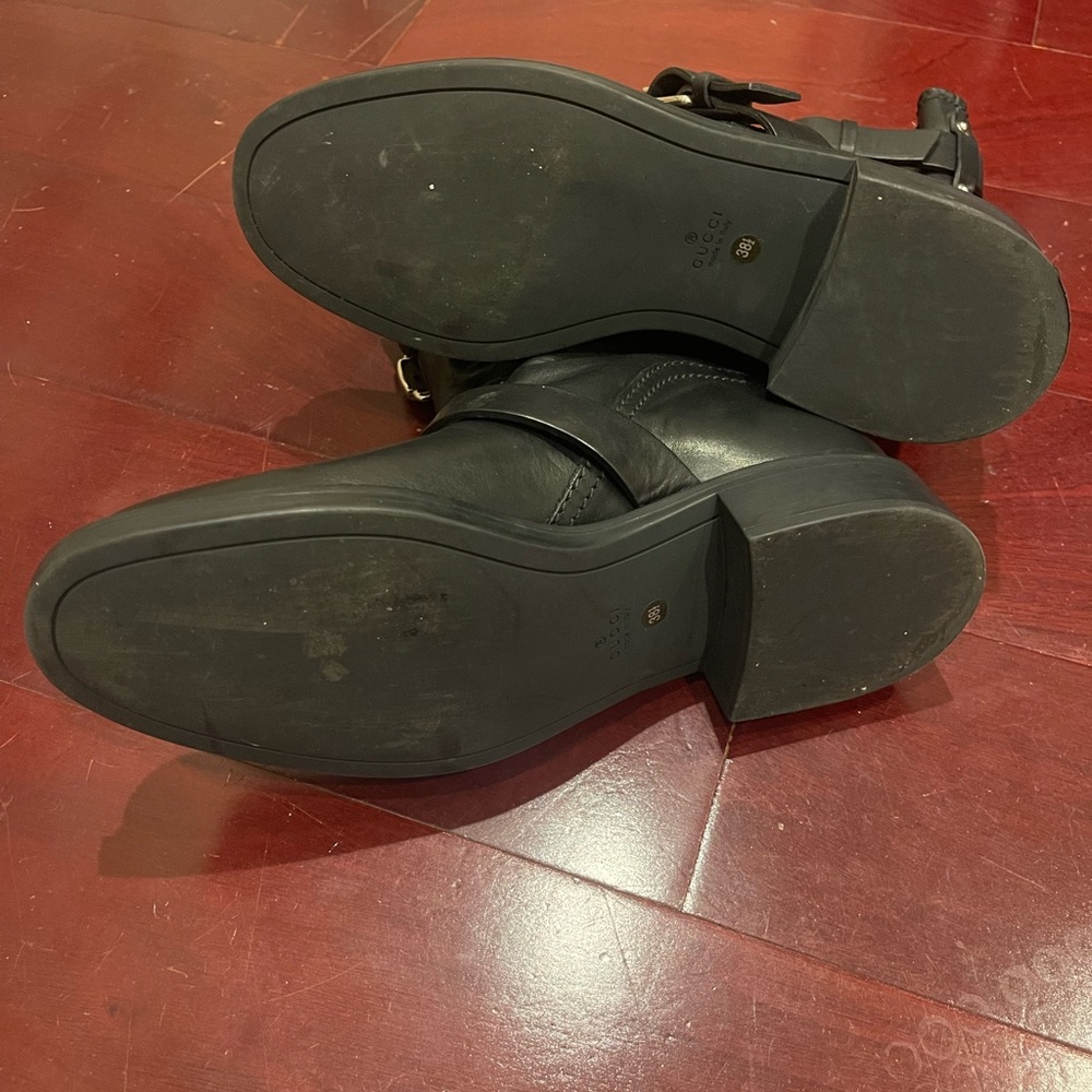 Gucci Black Leather Moto Boots with Buckle - Picture 9 of 9
